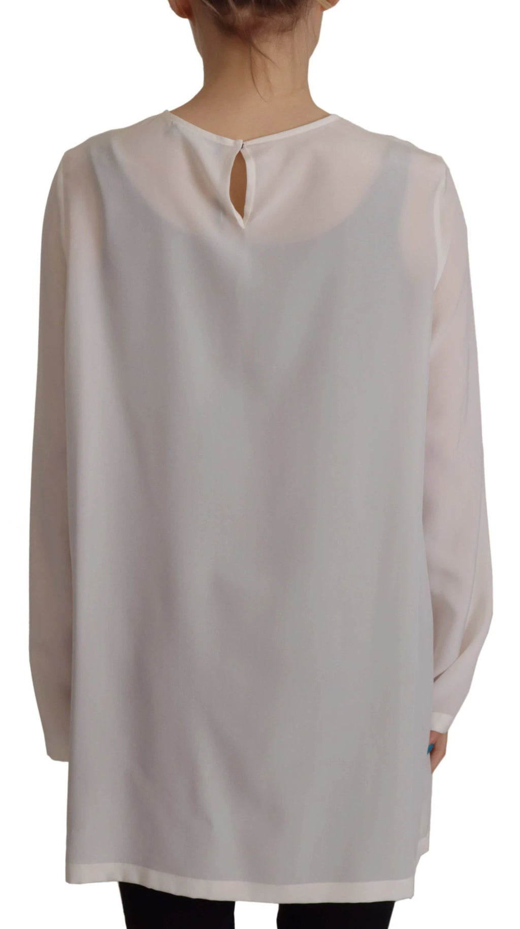 Dolce & Gabbana White Silk DG Logo Embroidered Long Sleeves Blouse by Dolce & Gabbana