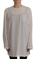 Dolce & Gabbana White Silk DG Logo Embroidered Long Sleeves Blouse by Dolce & Gabbana