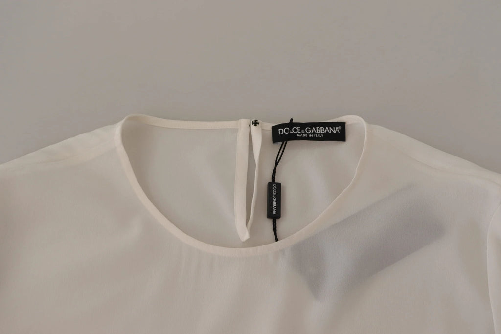 Dolce & Gabbana White Silk DG Logo Embroidered Long Sleeves Blouse by Dolce & Gabbana