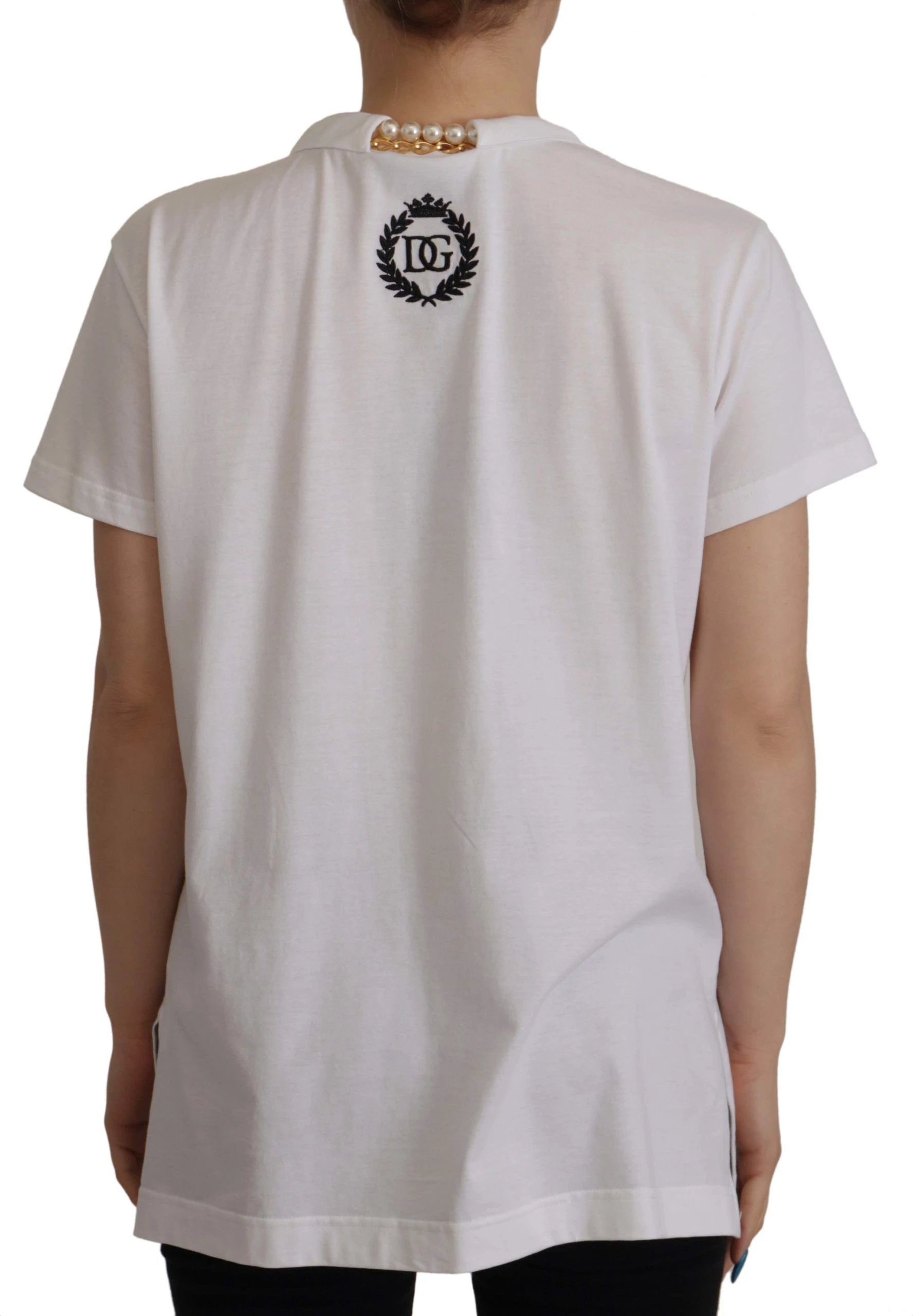 Dolce & Gabbana White Necklace Embellished Neckline T-shirt Top by Dolce & Gabbana