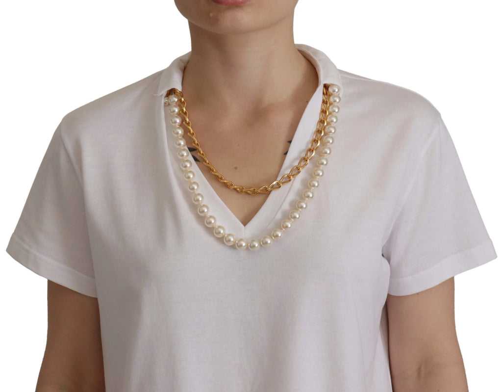 Dolce & Gabbana White Necklace Embellished Neckline T-shirt Top by Dolce & Gabbana