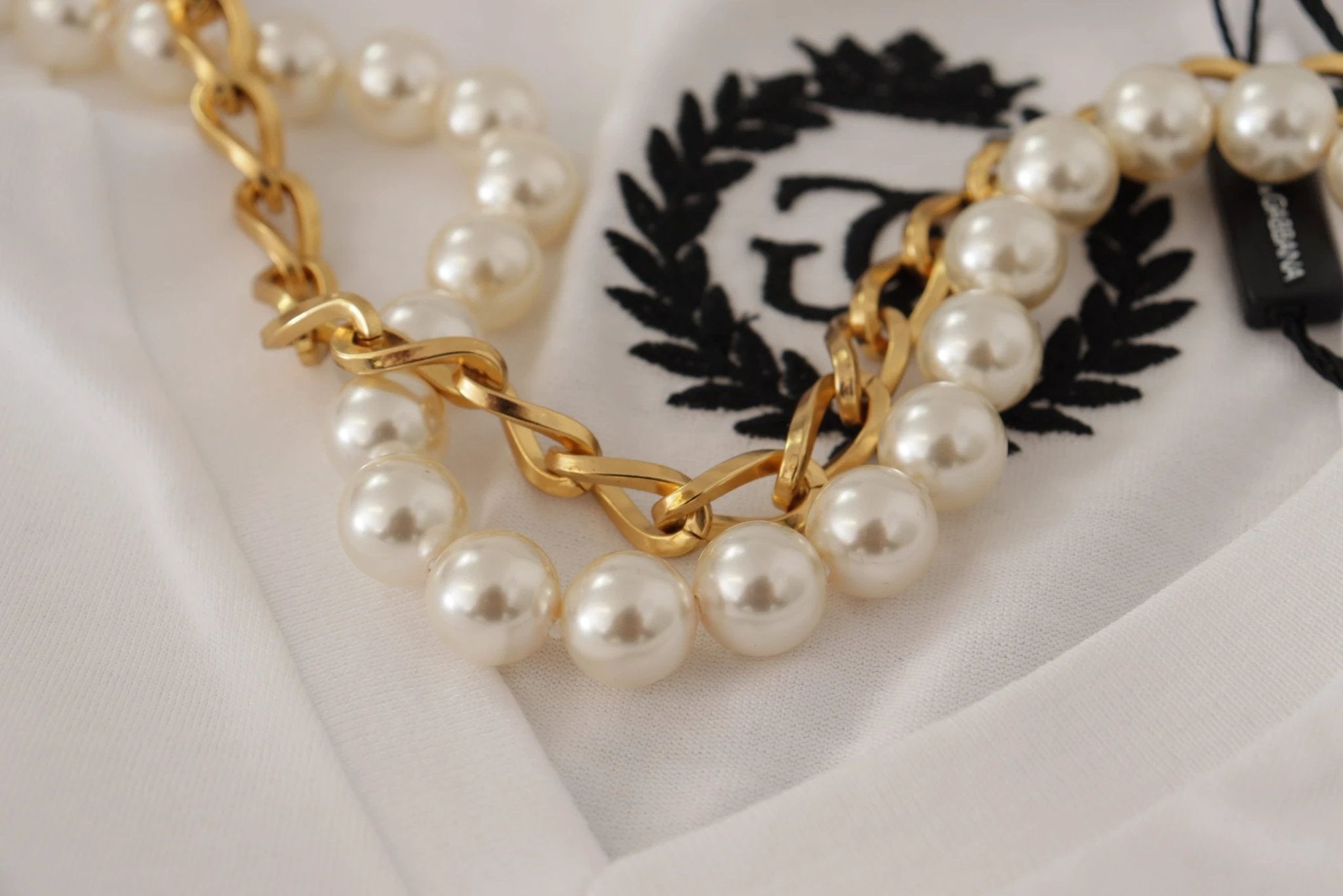 Dolce & Gabbana White Necklace Embellished Neckline T-shirt Top by Dolce & Gabbana