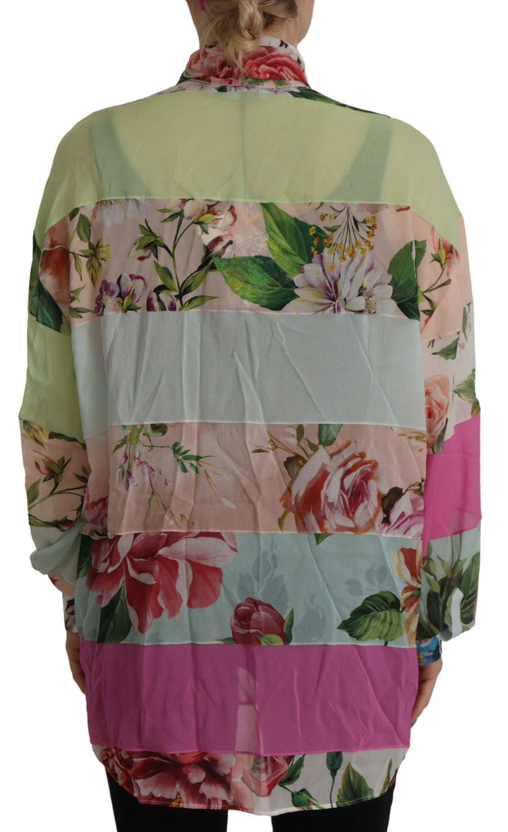 Dolce & Gabbana Multicolor Floral Patchwork Design Ascot Collar Top Blouse by Dolce & Gabbana