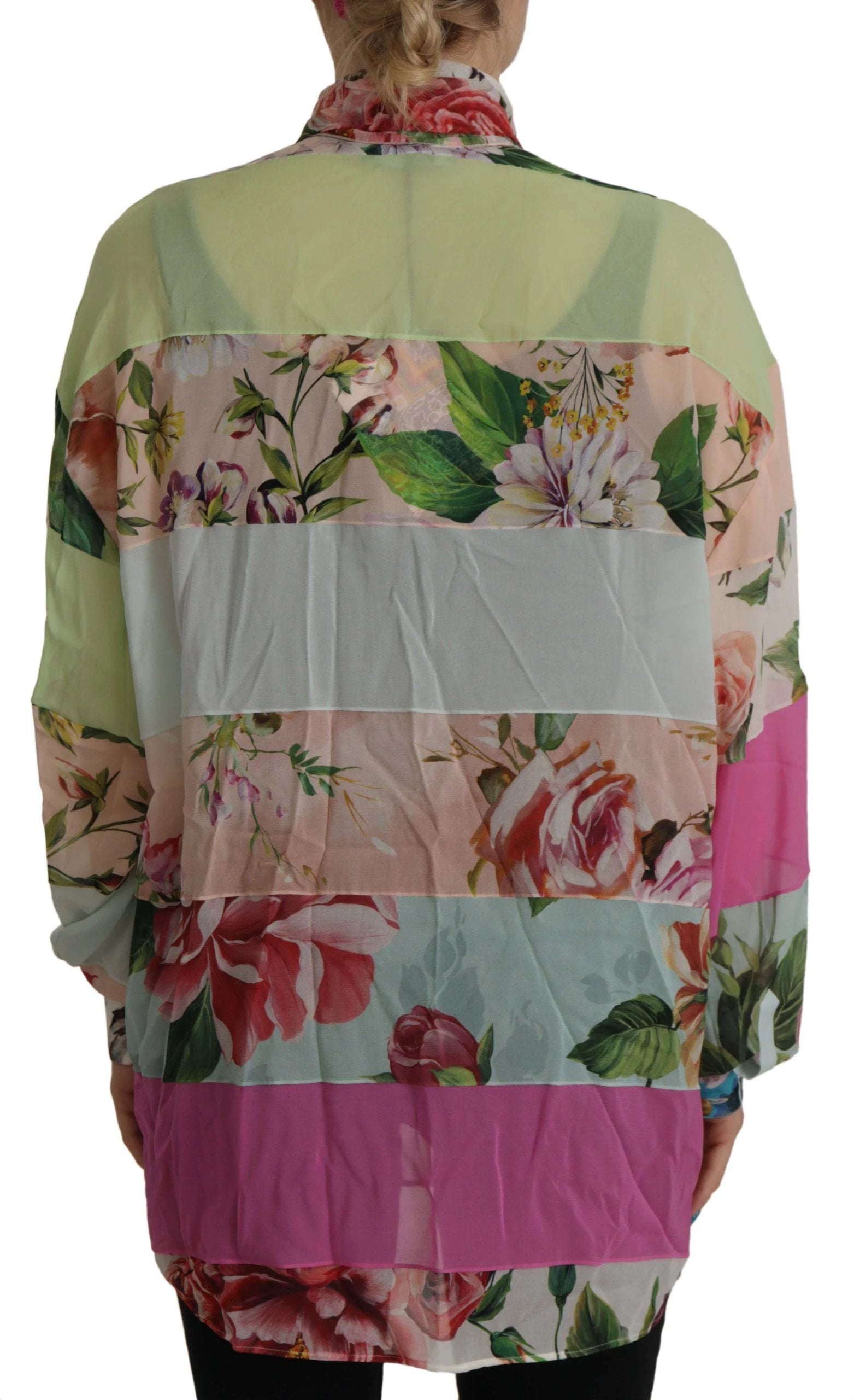 Dolce & Gabbana Multicolor Floral Patchwork Design Ascot Collar Top Blouse by Dolce & Gabbana