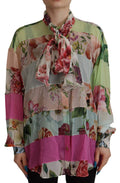 Dolce & Gabbana Multicolor Floral Patchwork Design Ascot Collar Top Blouse by Dolce & Gabbana
