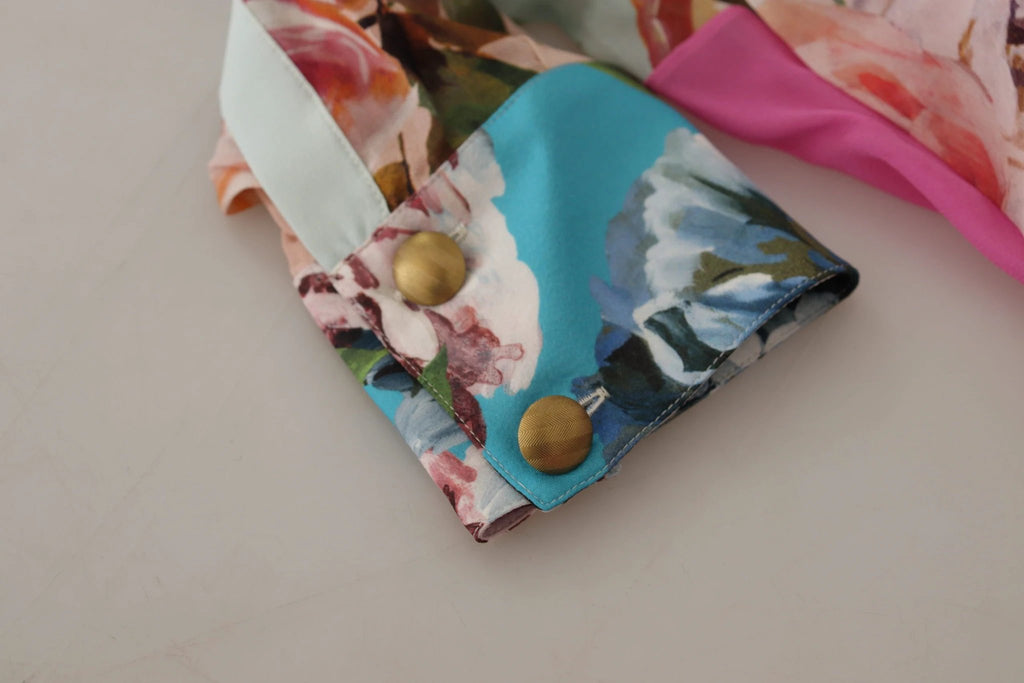 Dolce & Gabbana Multicolor Floral Patchwork Design Ascot Collar Top Blouse by Dolce & Gabbana