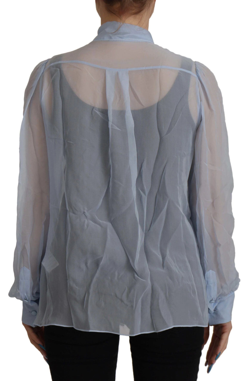 Dolce & Gabbana Light Blue Silk Ascot Collar Long Sleeves Top by Dolce & Gabbana