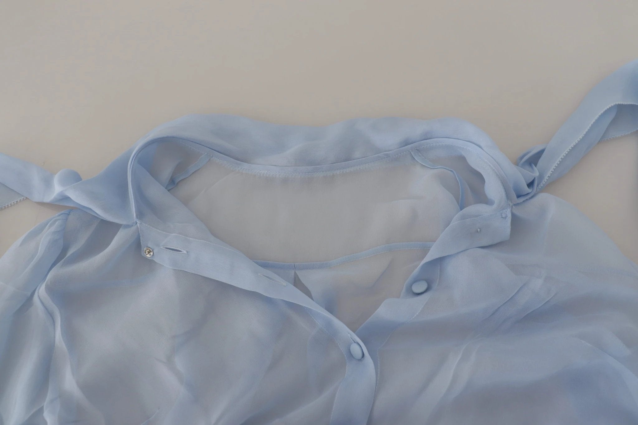 Dolce & Gabbana Light Blue Silk Ascot Collar Long Sleeves Top by Dolce & Gabbana