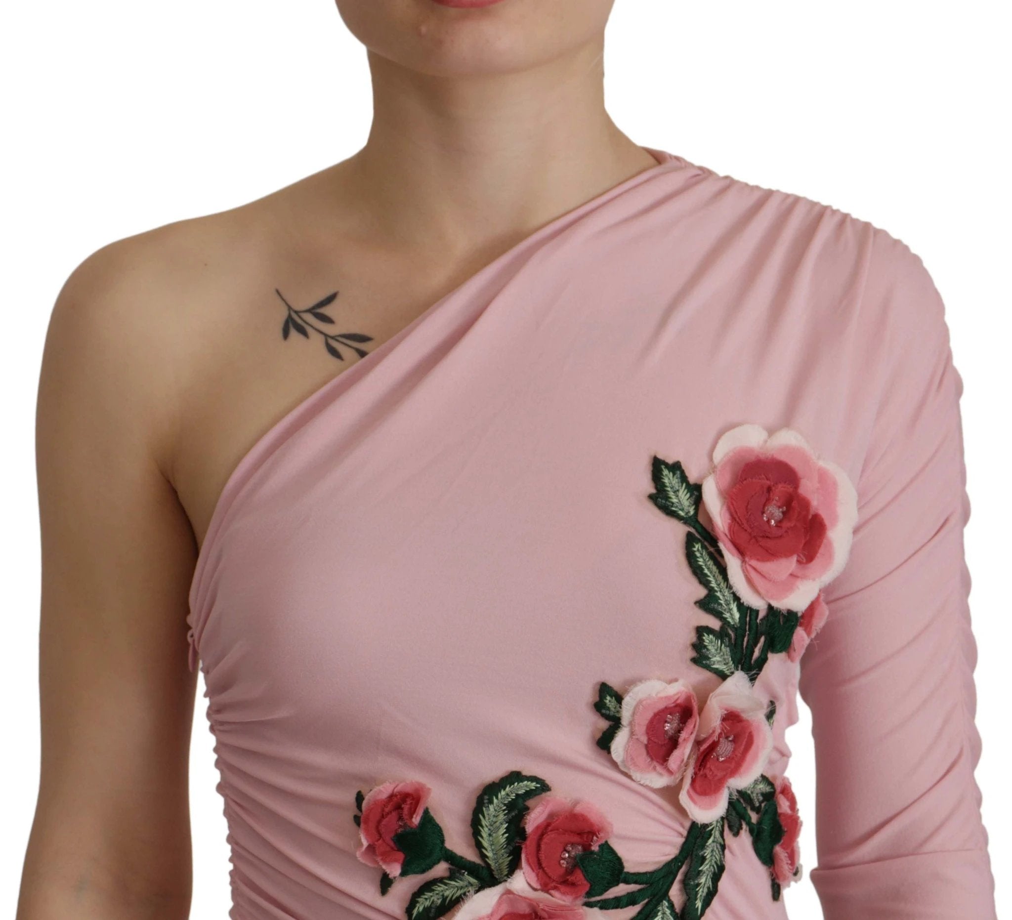 Dolce & Gabbana Pink Flower Embellished One Shoulder Dress by Dolce & Gabbana