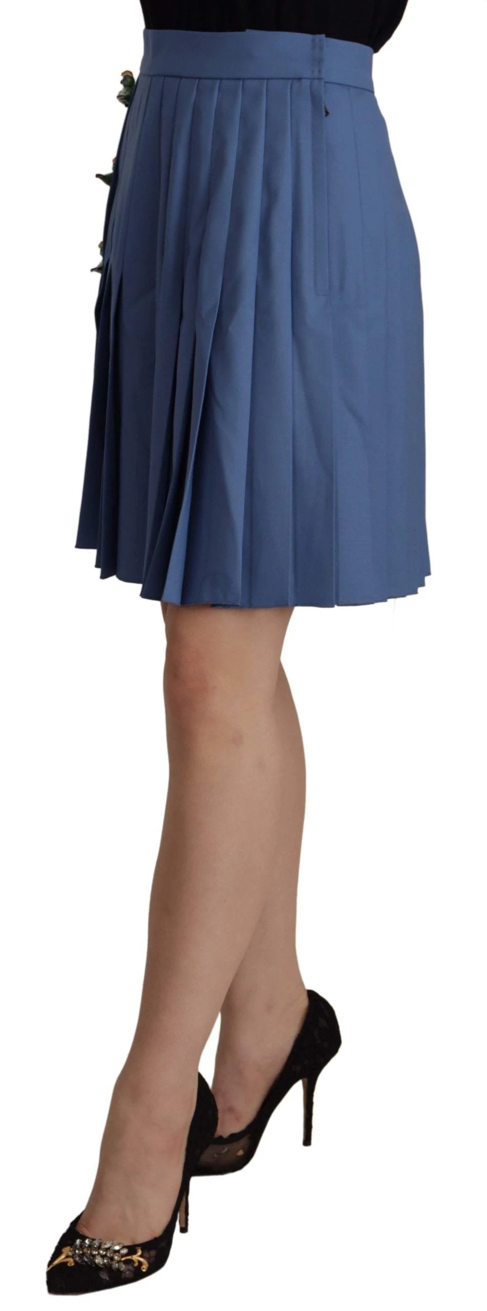 Dolce & Gabbana Blue Embellished Pleated Mini Skirt Wool by Dolce & Gabbana