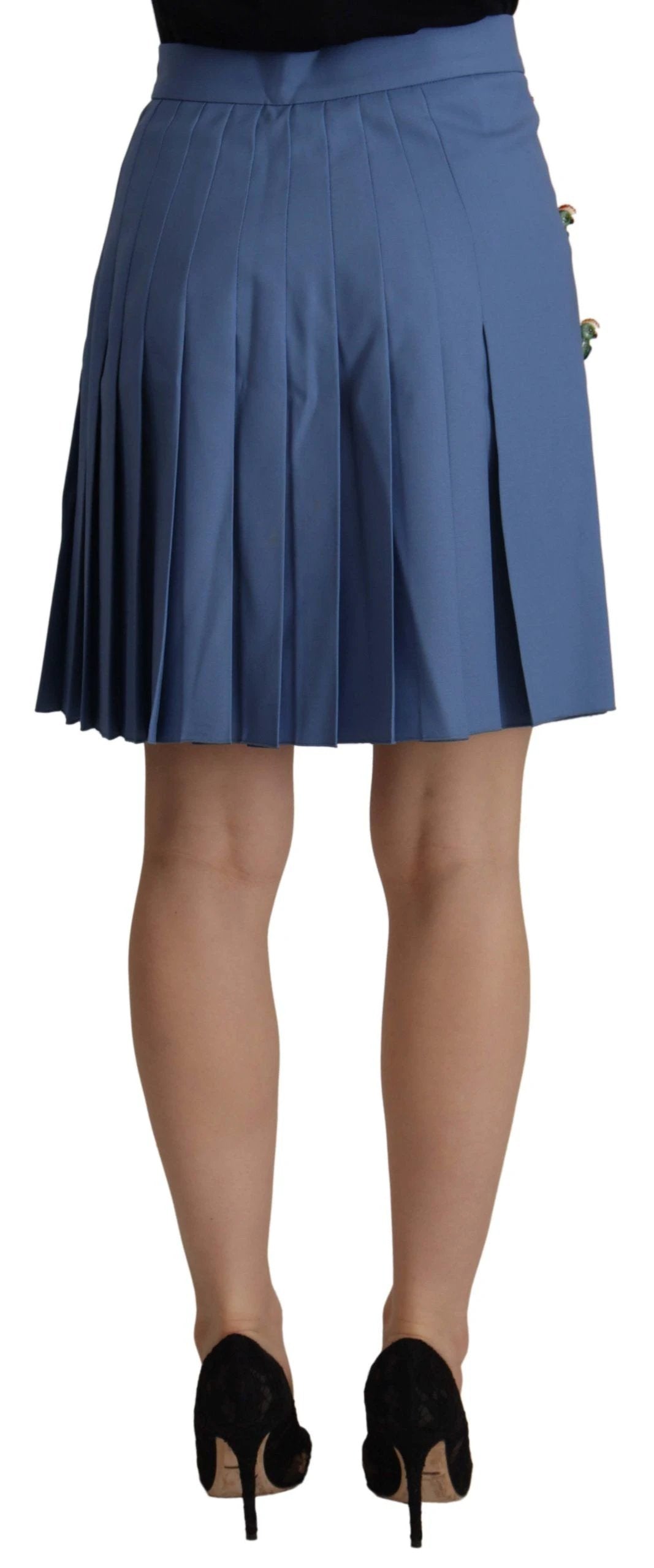 Dolce & Gabbana Blue Embellished Pleated Mini Skirt Wool by Dolce & Gabbana