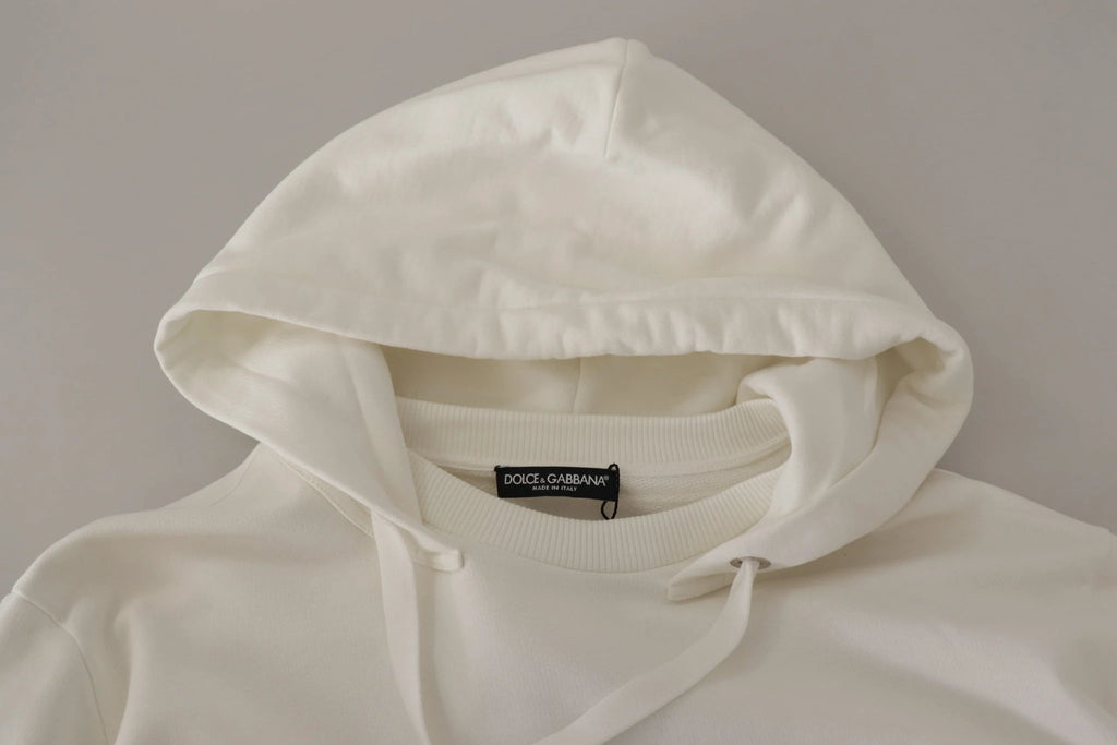 Dolce & Gabbana White Hoodie Pullover Embroidered Sweater by Dolce & Gabbana