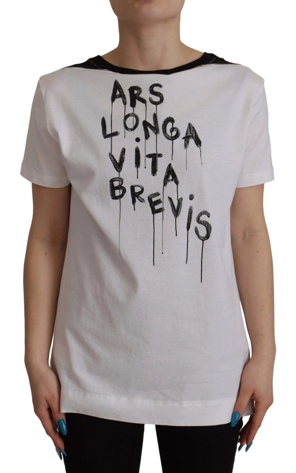 Dolce & Gabbana White Slogan Print Round Neck Cotton T-shirt by Dolce & Gabbana