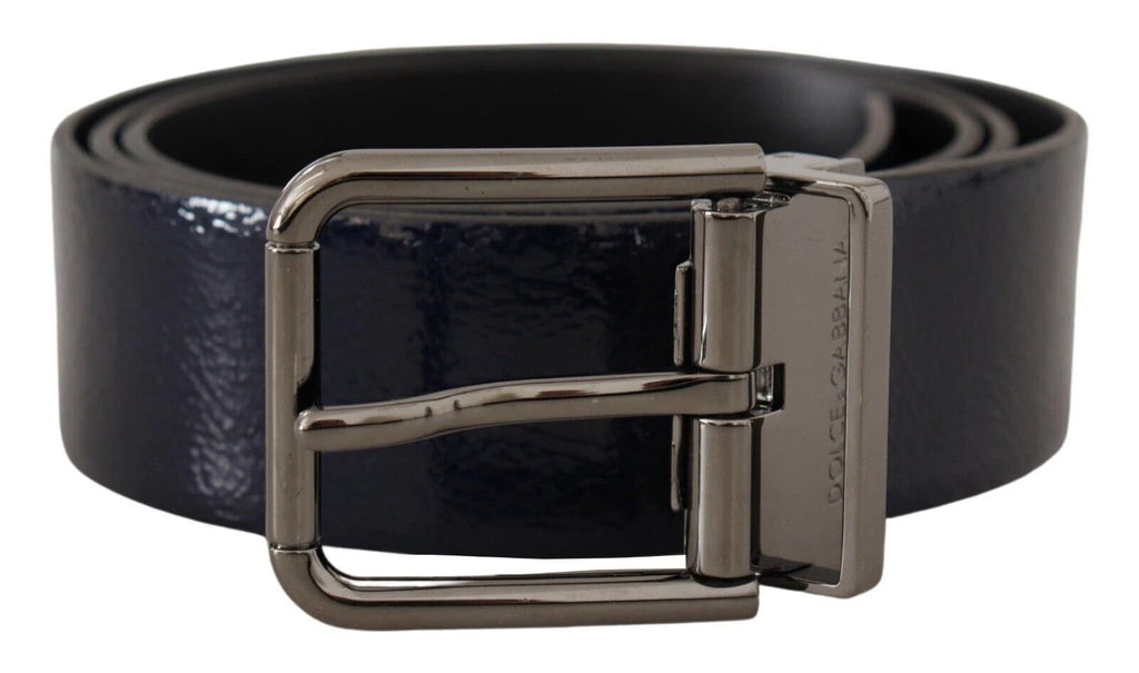 Dolce & Gabbana Blue Patent Leather Vernice Silver Logo Buckle Belt by Dolce & Gabbana