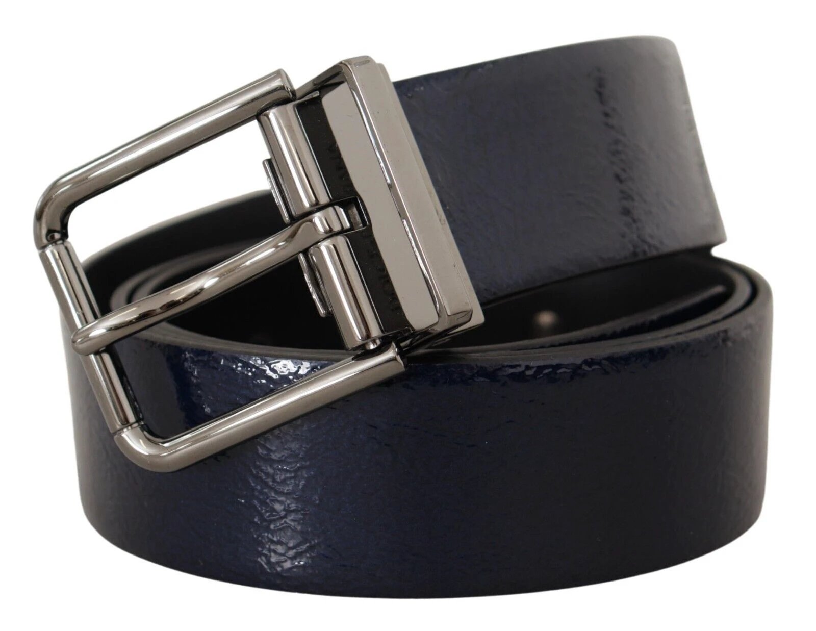 Dolce & Gabbana Blue Patent Leather Vernice Silver Logo Buckle Belt by Dolce & Gabbana