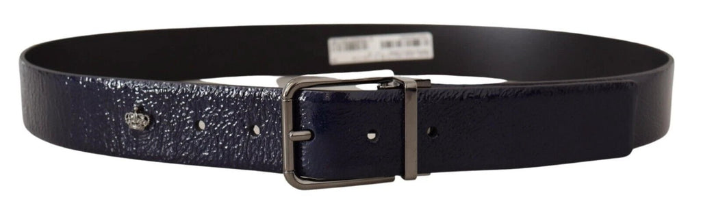 Dolce & Gabbana Blue Patent Leather Vernice Silver Logo Buckle Belt by Dolce & Gabbana