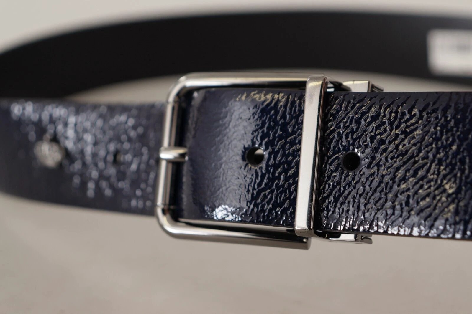 Dolce & Gabbana Blue Patent Leather Vernice Silver Logo Buckle Belt by Dolce & Gabbana