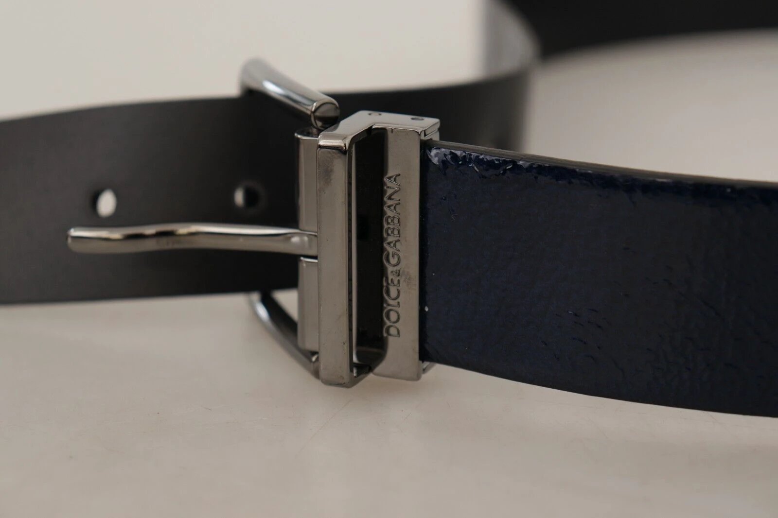 Dolce & Gabbana Blue Patent Leather Vernice Silver Logo Buckle Belt by Dolce & Gabbana