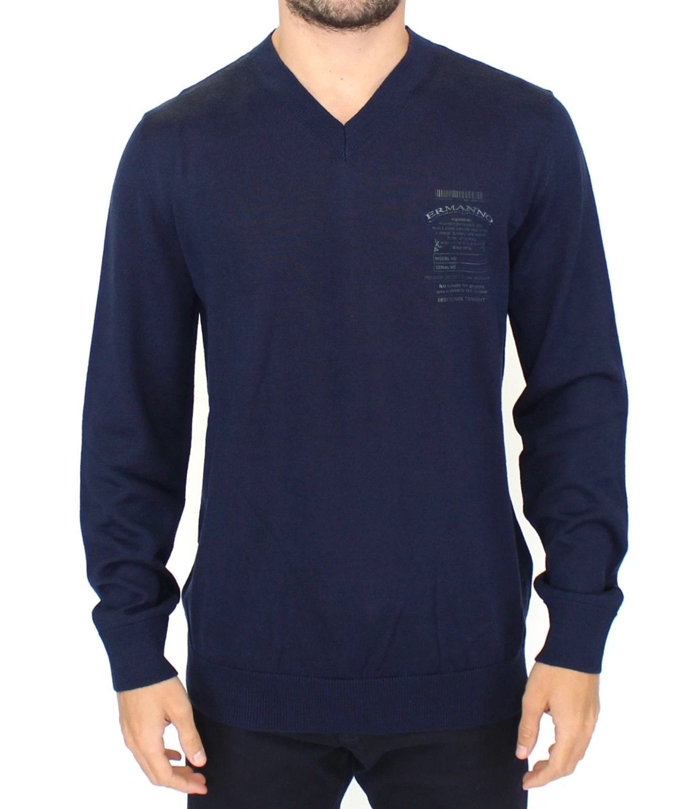 Ermanno Scervino Blue Wool Blend V-neck Pullover Sweater by Ermanno Scervino