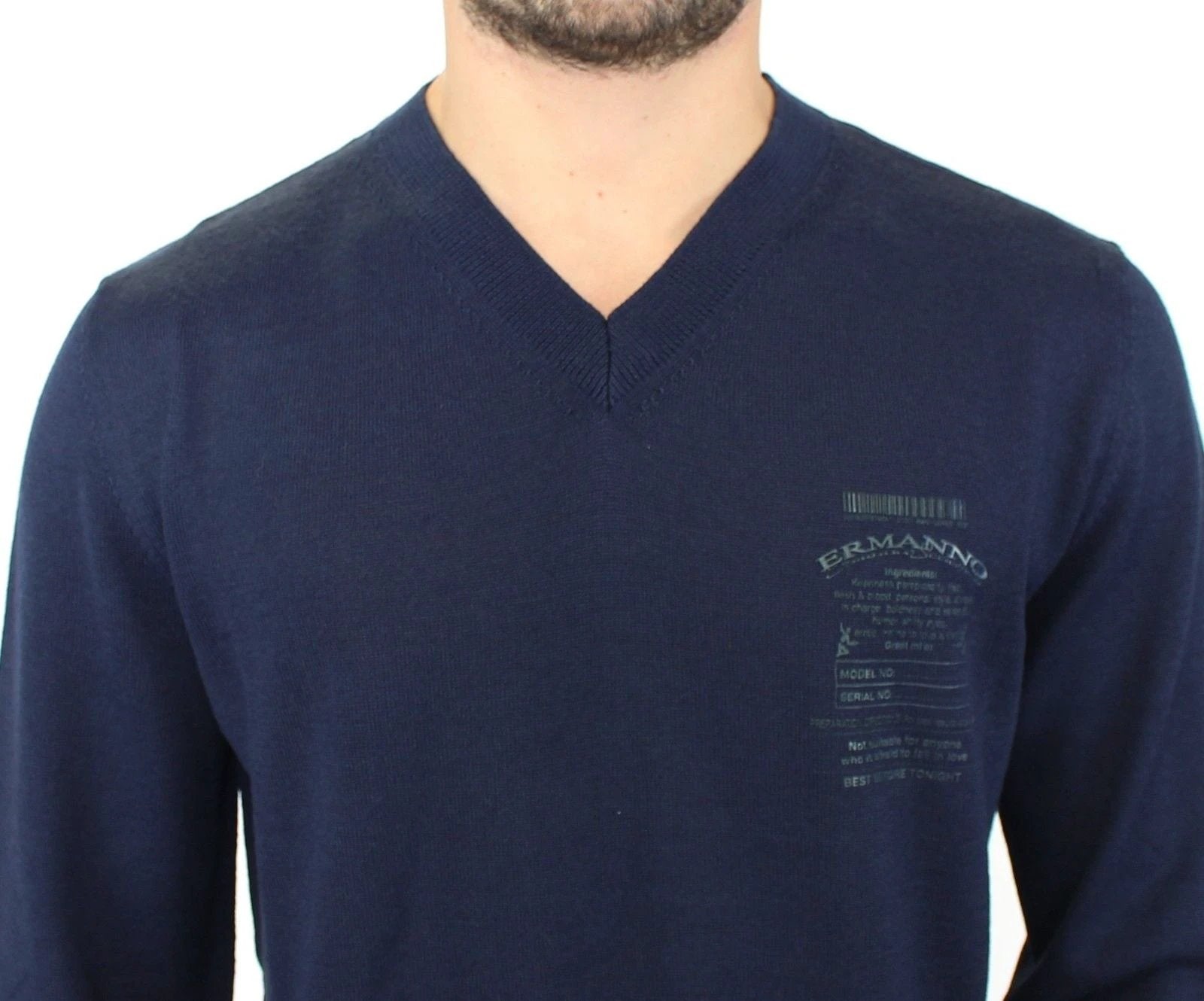 Ermanno Scervino Blue Wool Blend V-neck Pullover Sweater by Ermanno Scervino