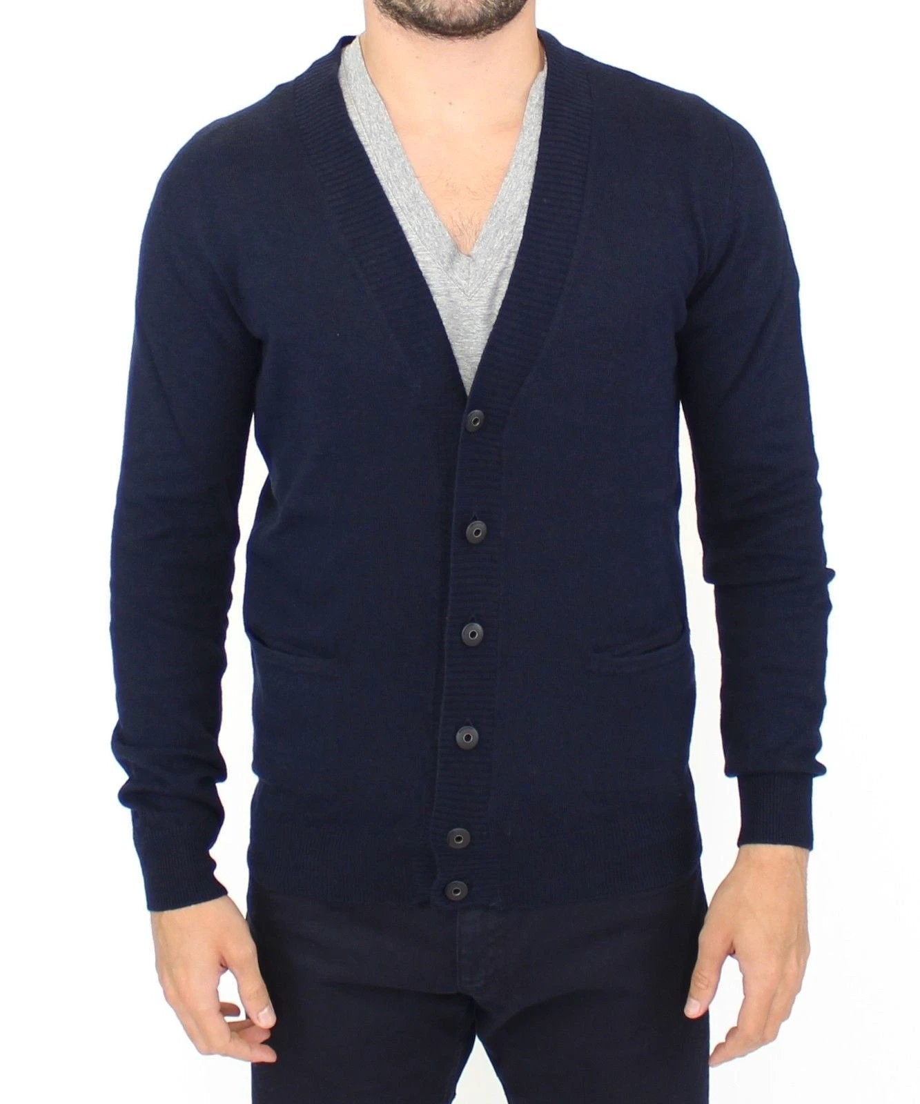 Ermanno Scervino Blue Wool Cashmere Cardigan Pullover Sweater by Ermanno Scervino
