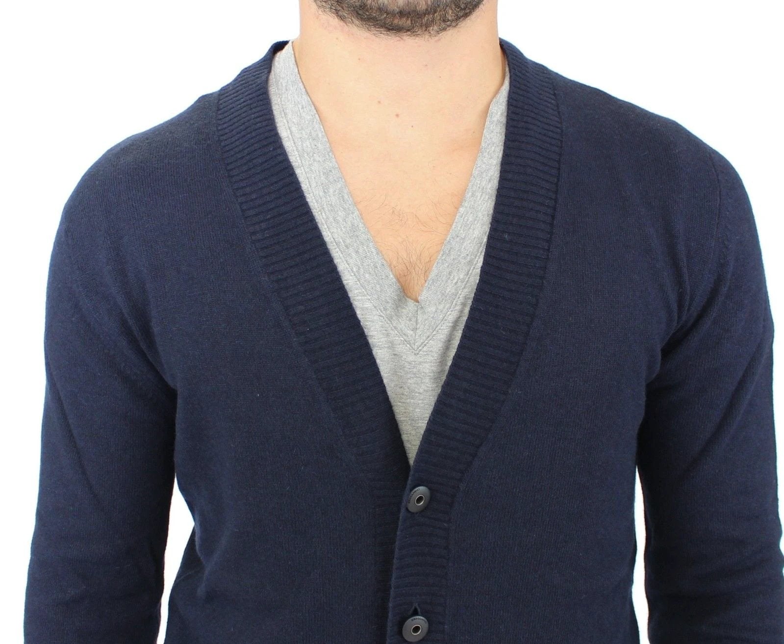 Ermanno Scervino Blue Wool Cashmere Cardigan Pullover Sweater by Ermanno Scervino