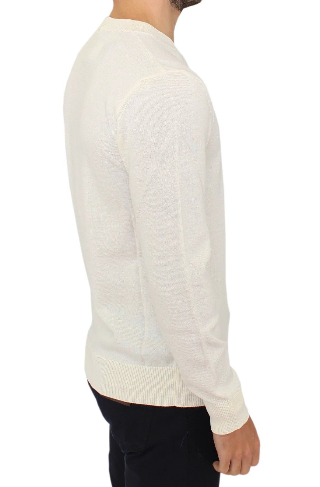 Ermanno Scervino Off White Wool Blend V-neck Pullover Sweater by Ermanno Scervino