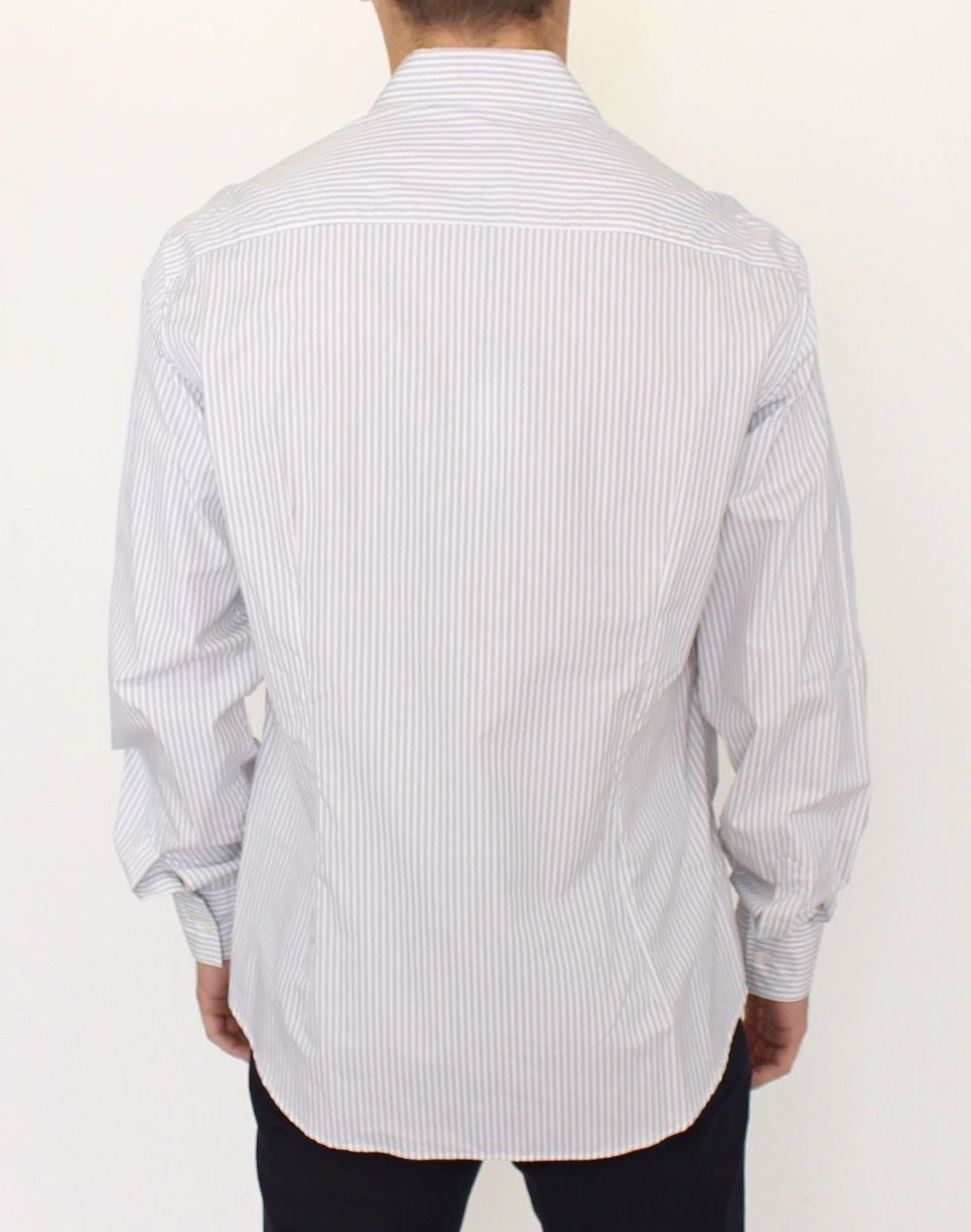 Ermanno Scervino White Gray Striped Regular Fit Casual Shirt by Ermanno Scervino