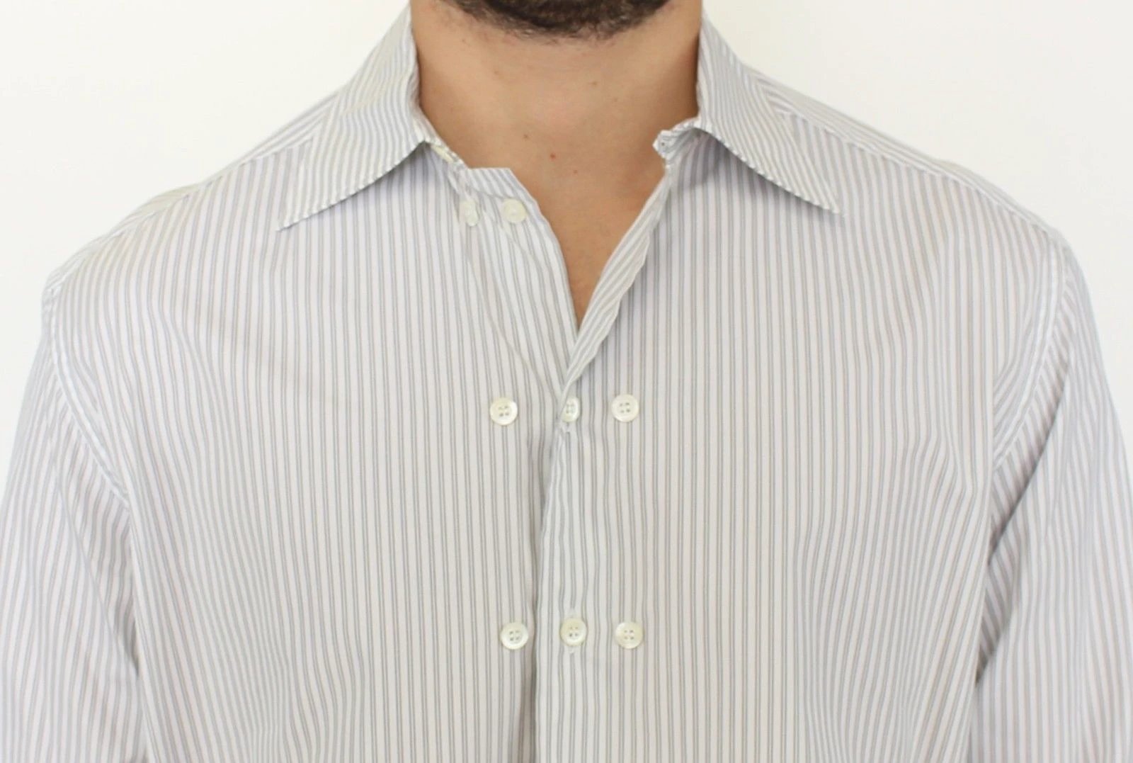 Ermanno Scervino White Gray Striped Regular Fit Casual Shirt by Ermanno Scervino