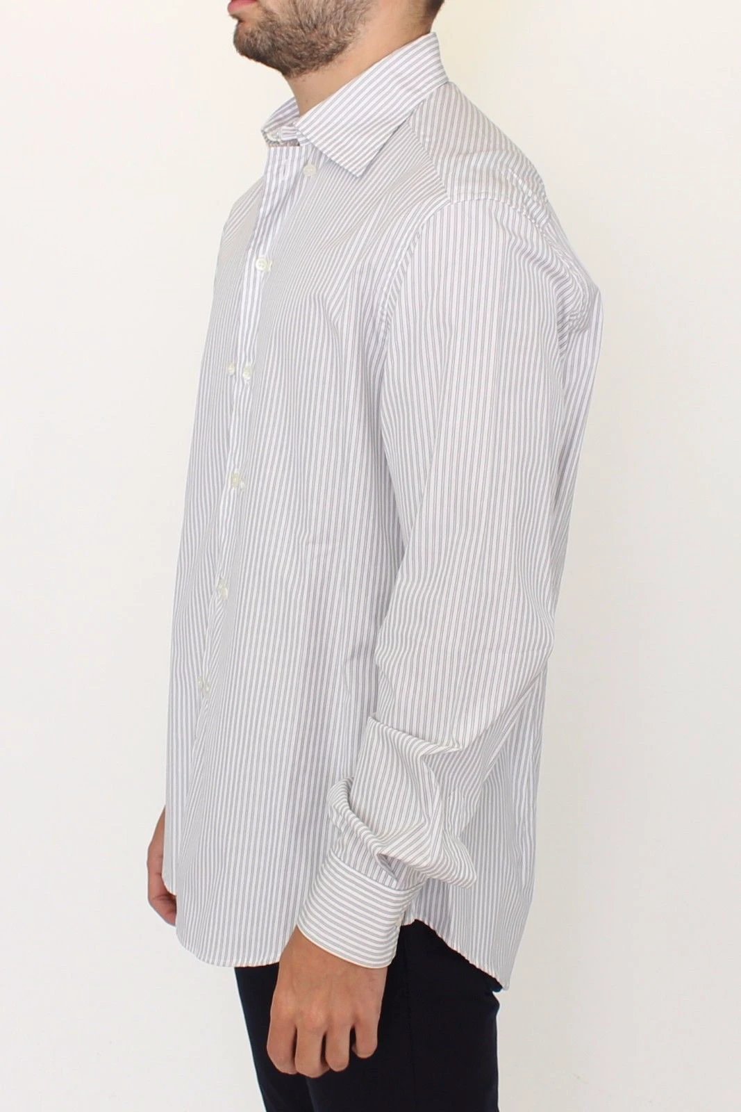 Ermanno Scervino White Gray Striped Regular Fit Casual Shirt by Ermanno Scervino