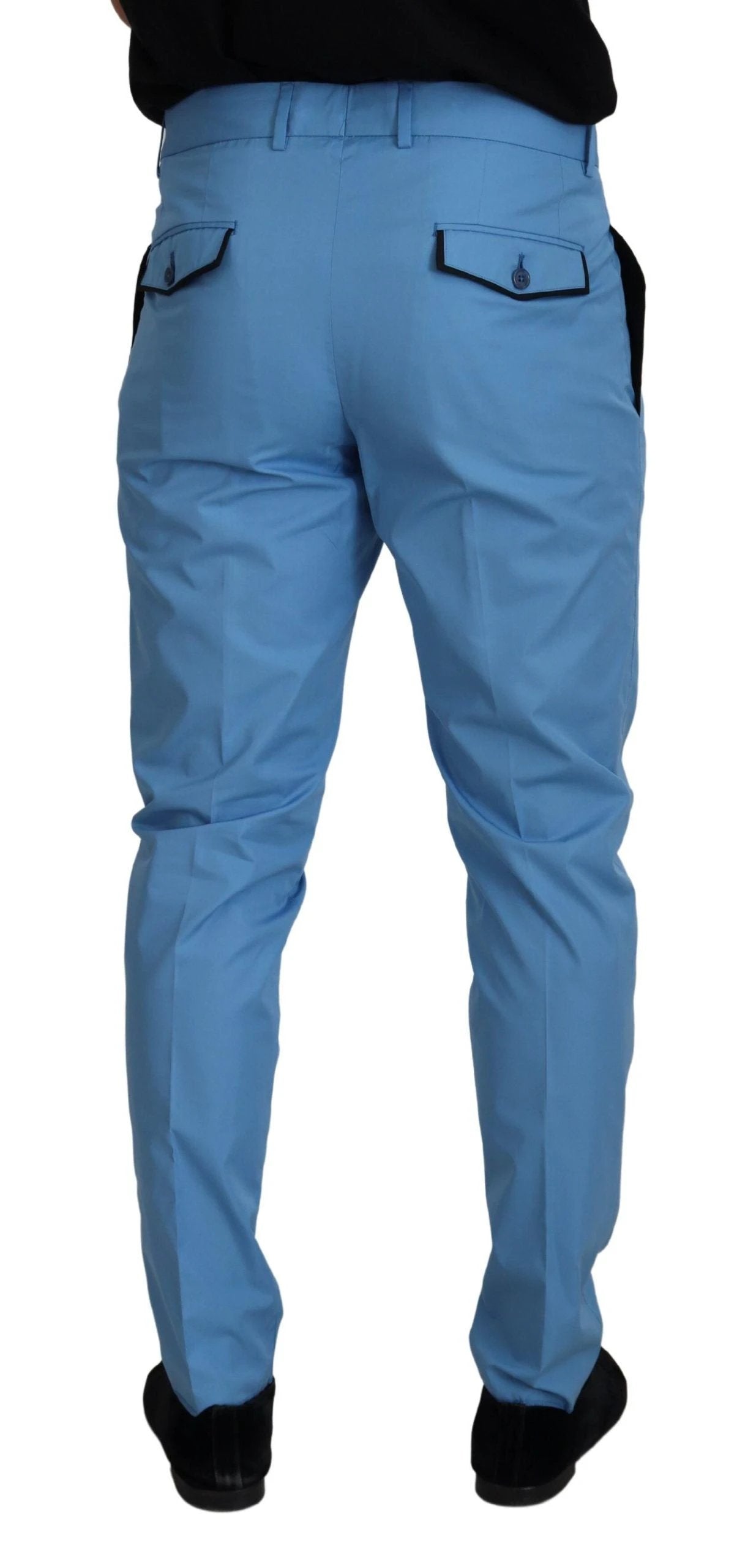 Dolce & Gabbana Blue Cotton Silk Trousers Chinos Pants by Dolce & Gabbana