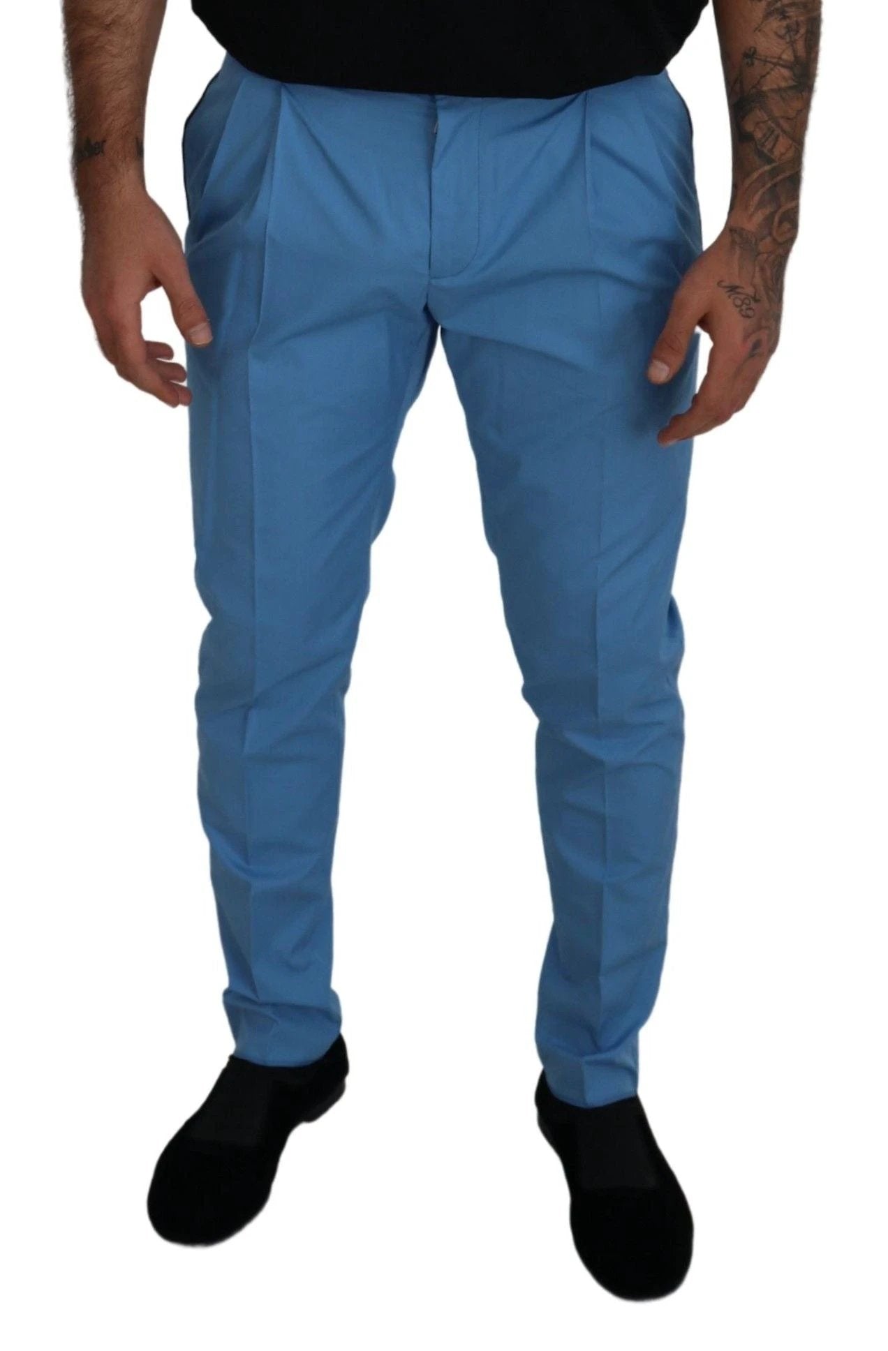 Dolce & Gabbana Blue Cotton Silk Trousers Chinos Pants by Dolce & Gabbana