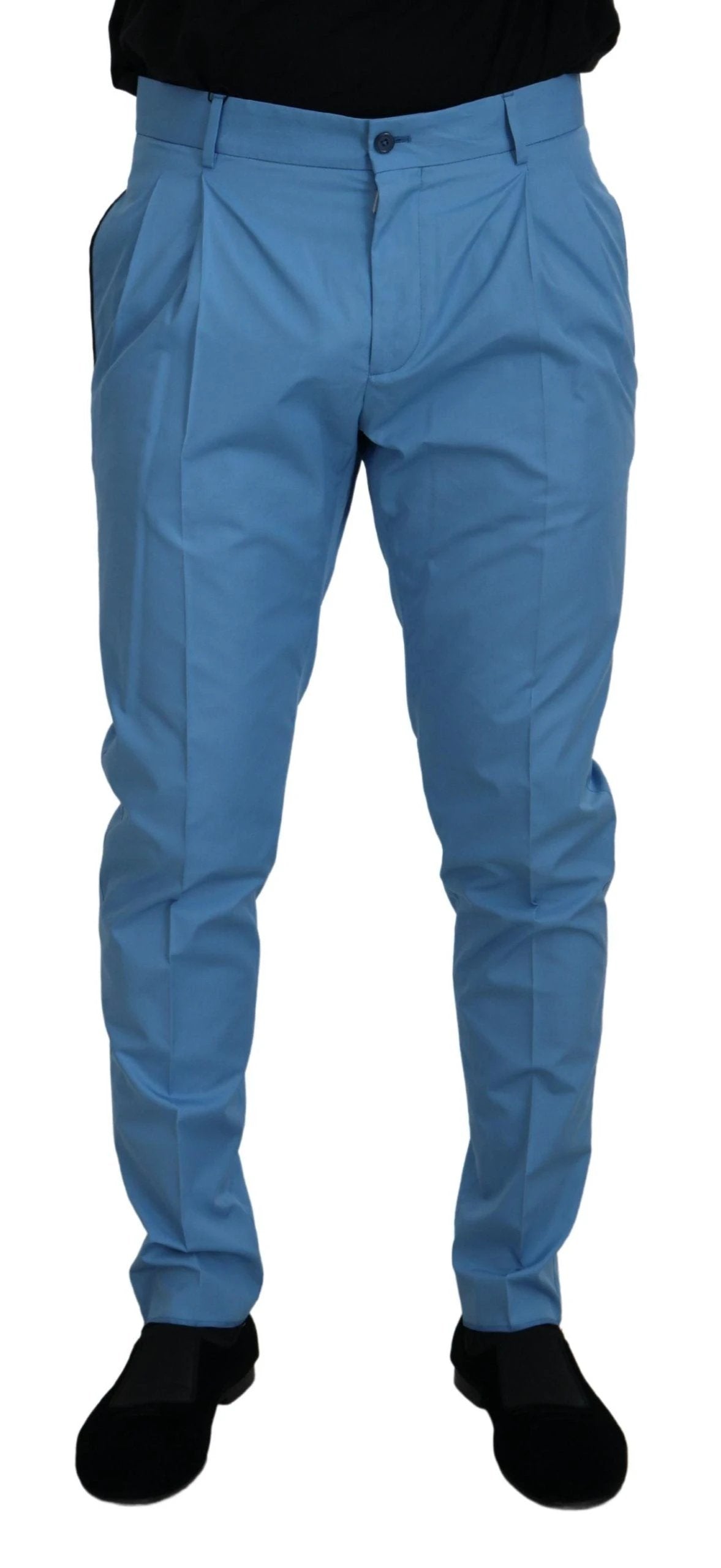 Dolce & Gabbana Blue Cotton Silk Trousers Chinos Pants by Dolce & Gabbana
