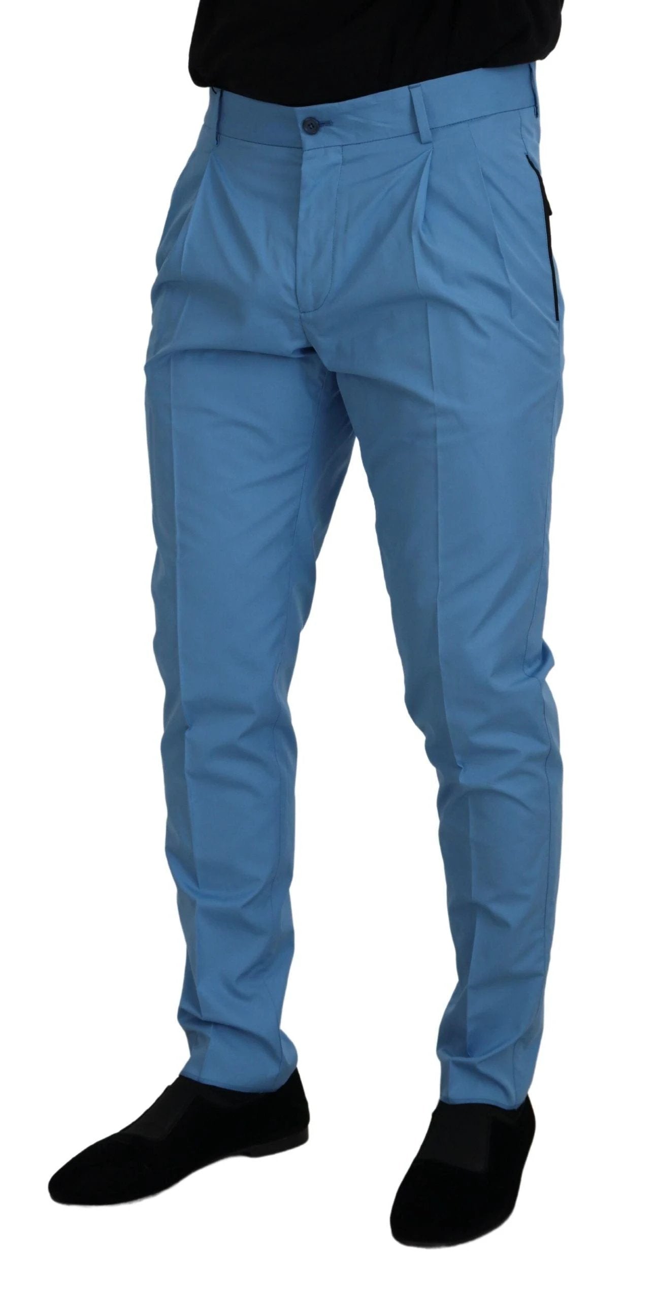 Dolce & Gabbana Blue Cotton Silk Trousers Chinos Pants by Dolce & Gabbana