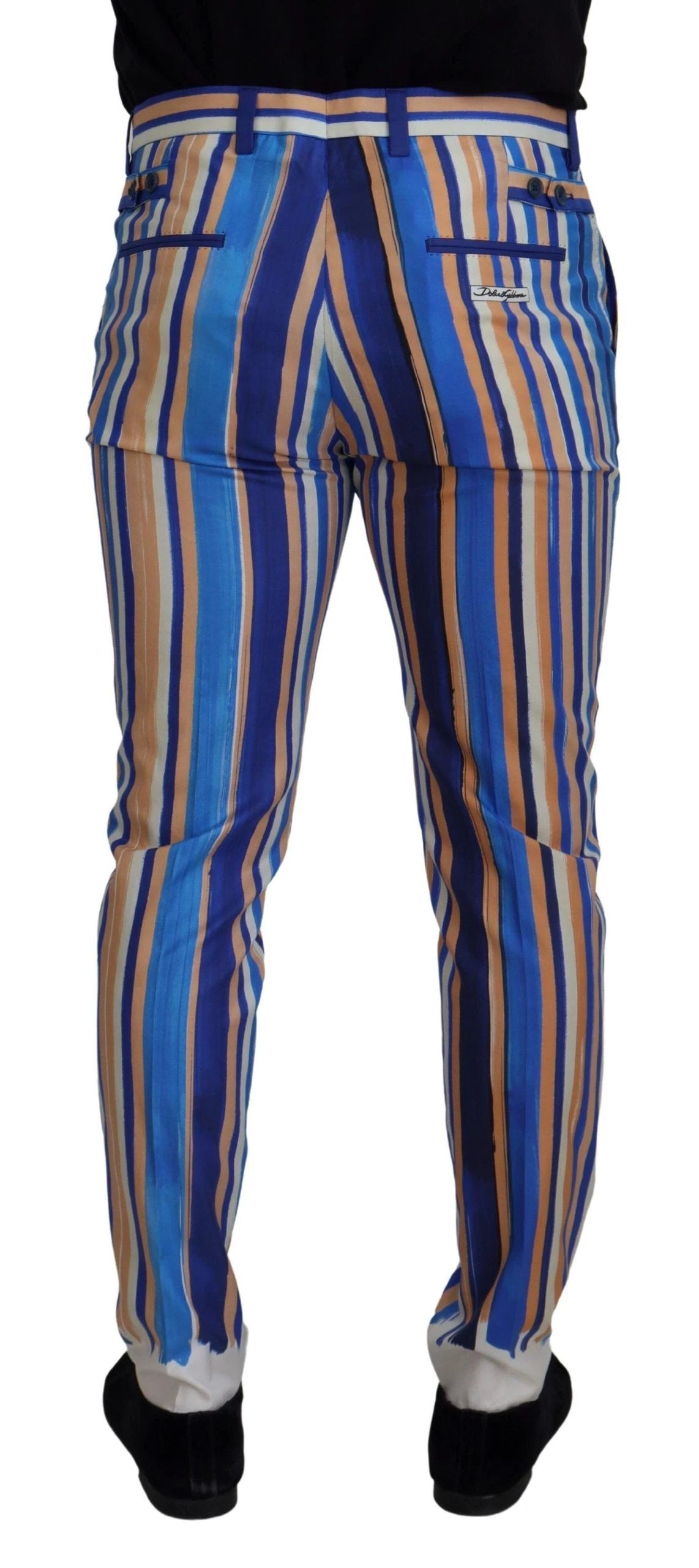 Dolce & Gabbana Blue Striped Silk Cotton Slim Trousers Pants by Dolce & Gabbana
