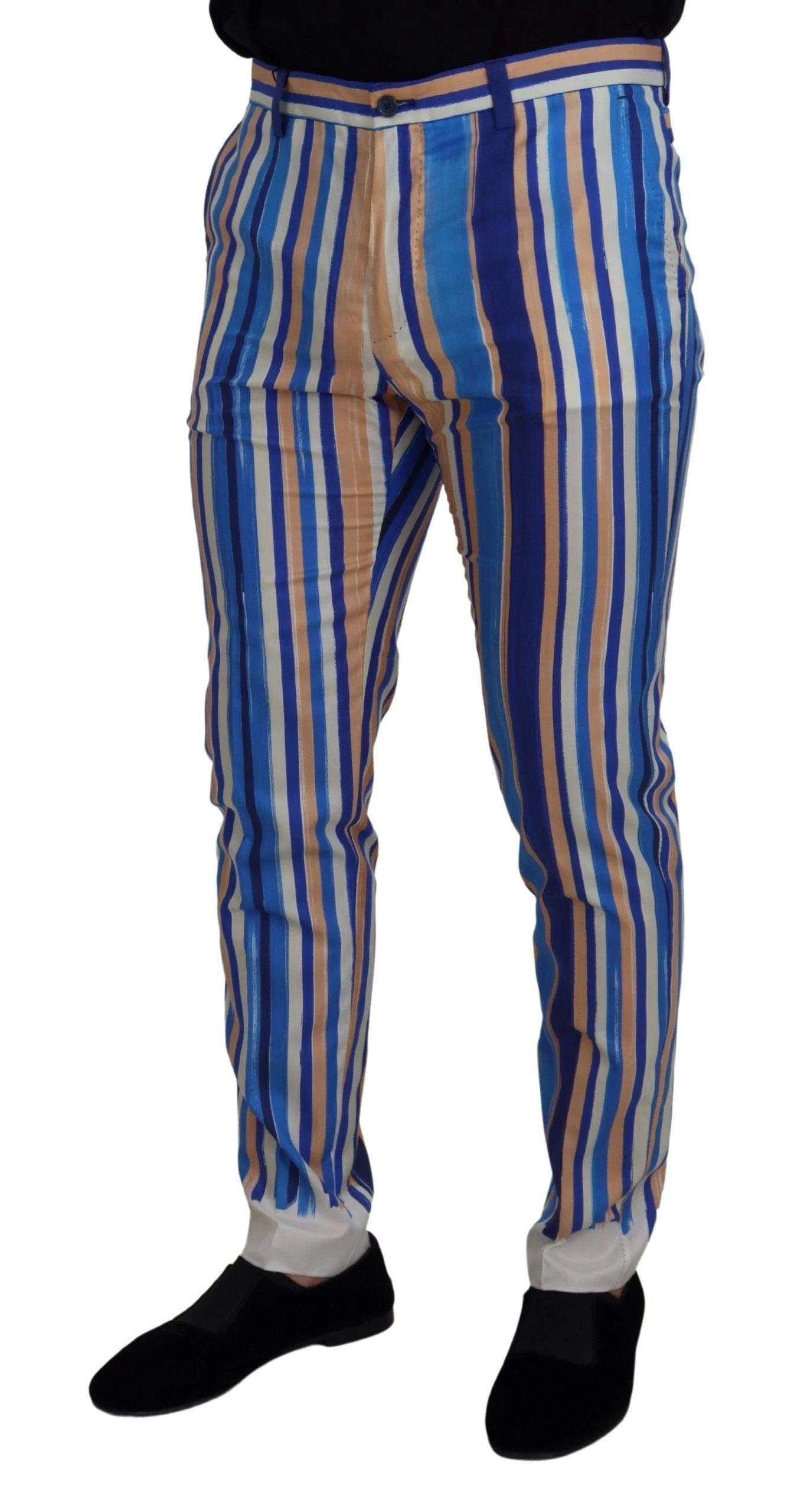 Dolce & Gabbana Blue Striped Silk Cotton Slim Trousers Pants by Dolce & Gabbana