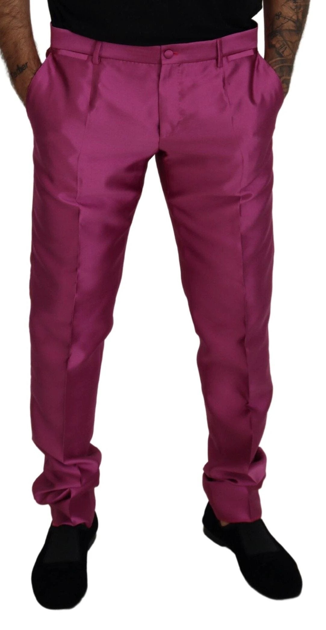 Dolce & Gabbana Pink Silk Slim Trousers Dress Formal Pants by Dolce & Gabbana
