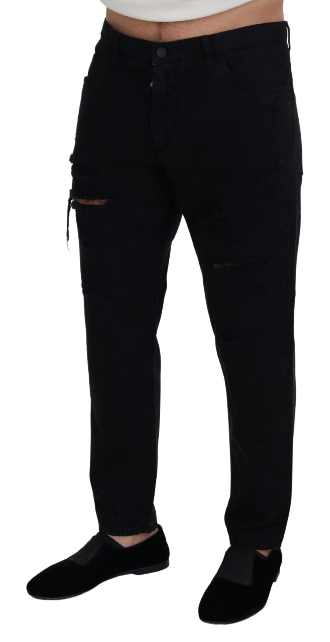 Dolce & Gabbana Black Loose Regular Torn Cotton Jeans by Dolce & Gabbana