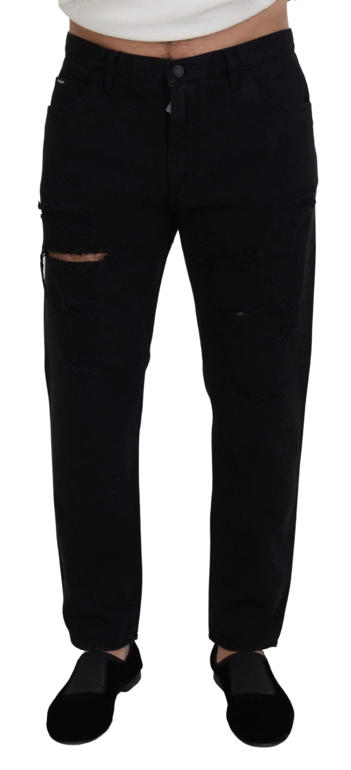 Dolce & Gabbana Black Loose Regular Torn Cotton Jeans by Dolce & Gabbana
