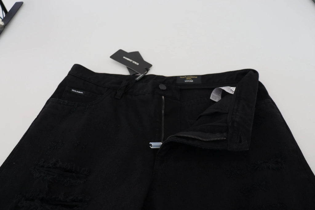 Dolce & Gabbana Black Loose Regular Torn Cotton Jeans by Dolce & Gabbana