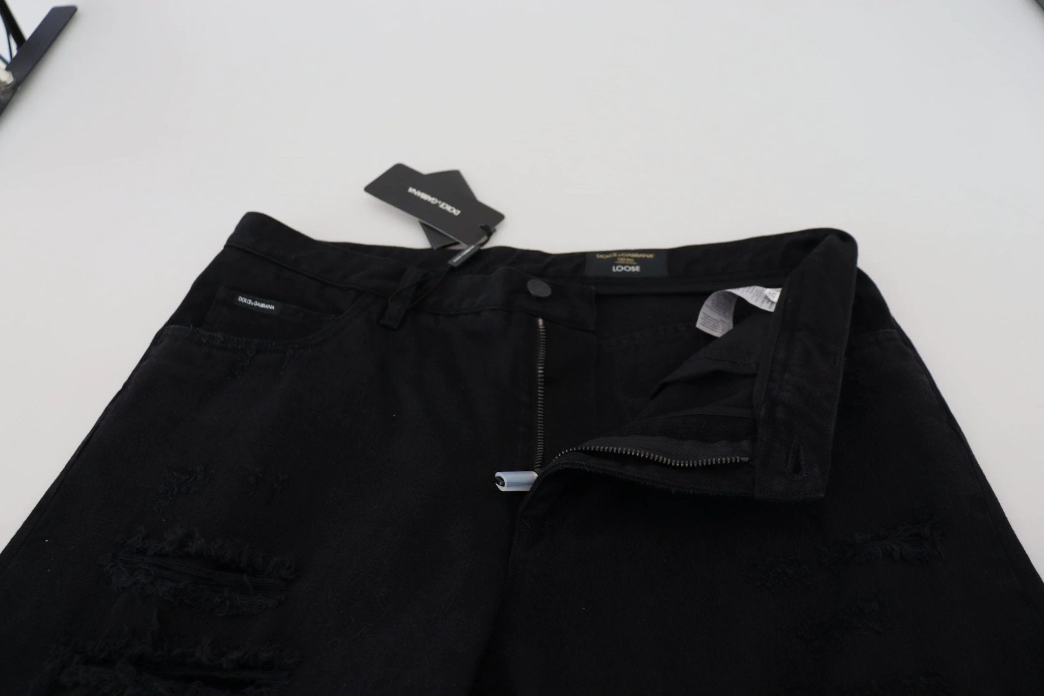 Dolce & Gabbana Black Loose Regular Torn Cotton Jeans by Dolce & Gabbana