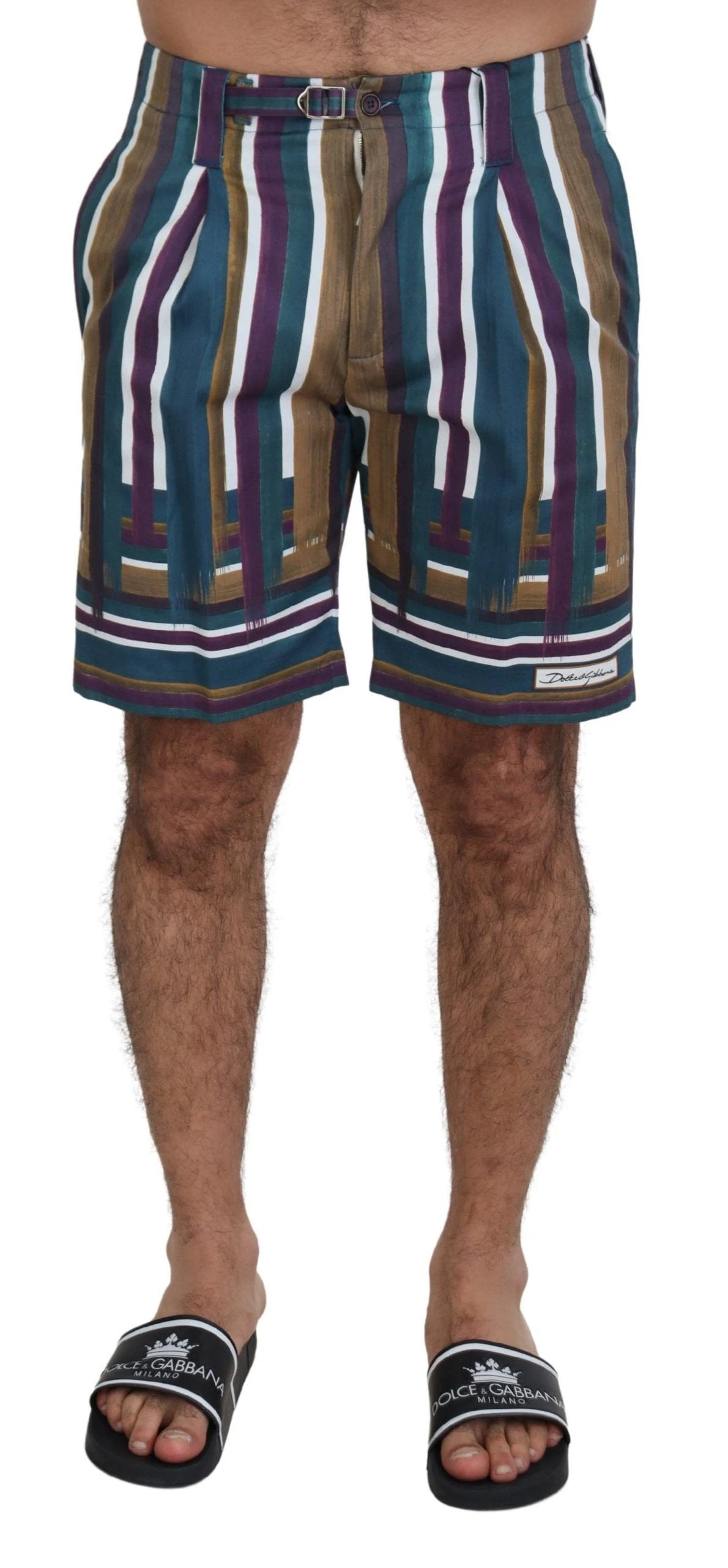 Dolce & Gabbana Multicolor Striped Stretch Cotton Shorts by Dolce & Gabbana