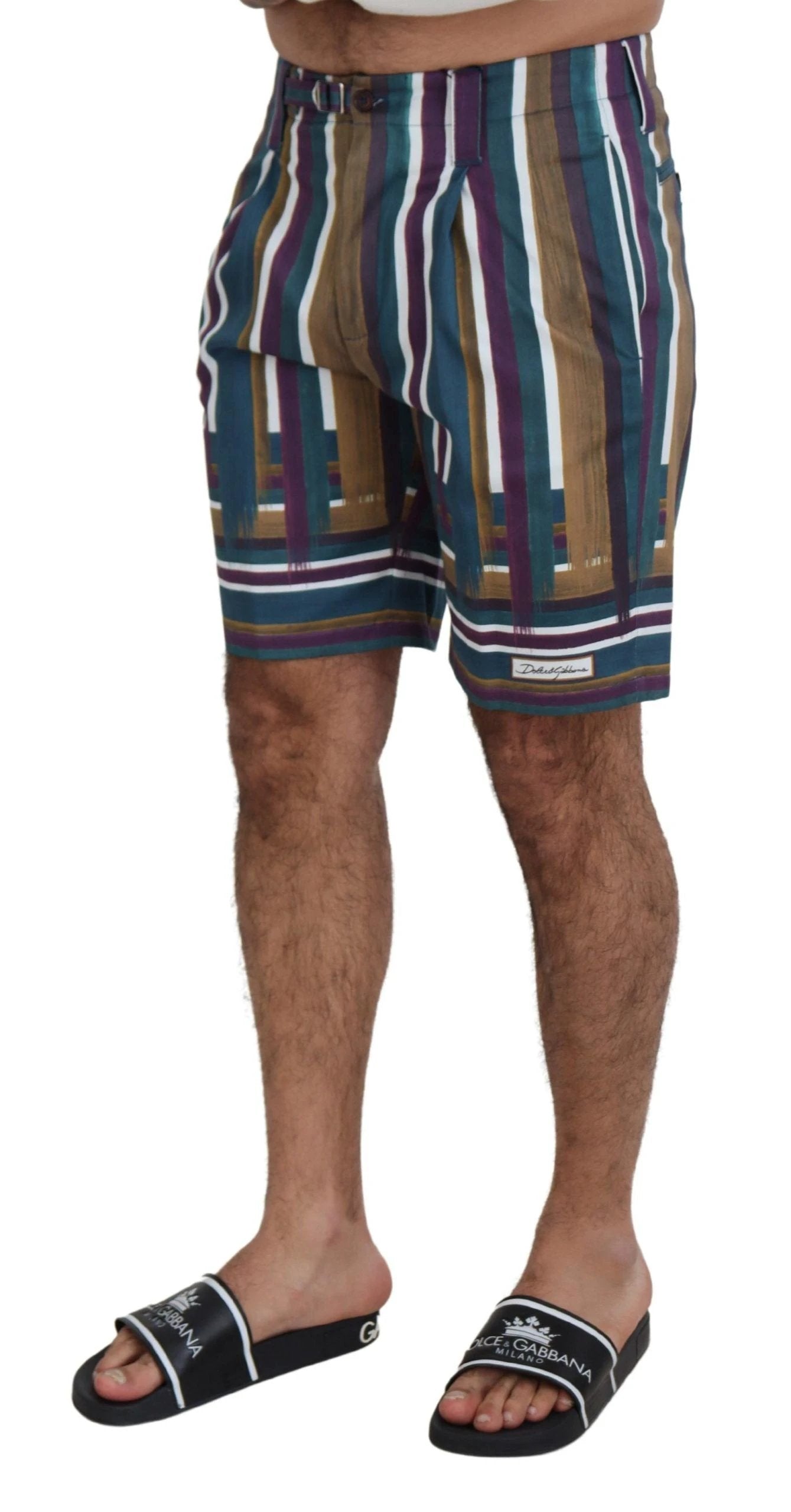 Dolce & Gabbana Multicolor Striped Stretch Cotton Shorts by Dolce & Gabbana