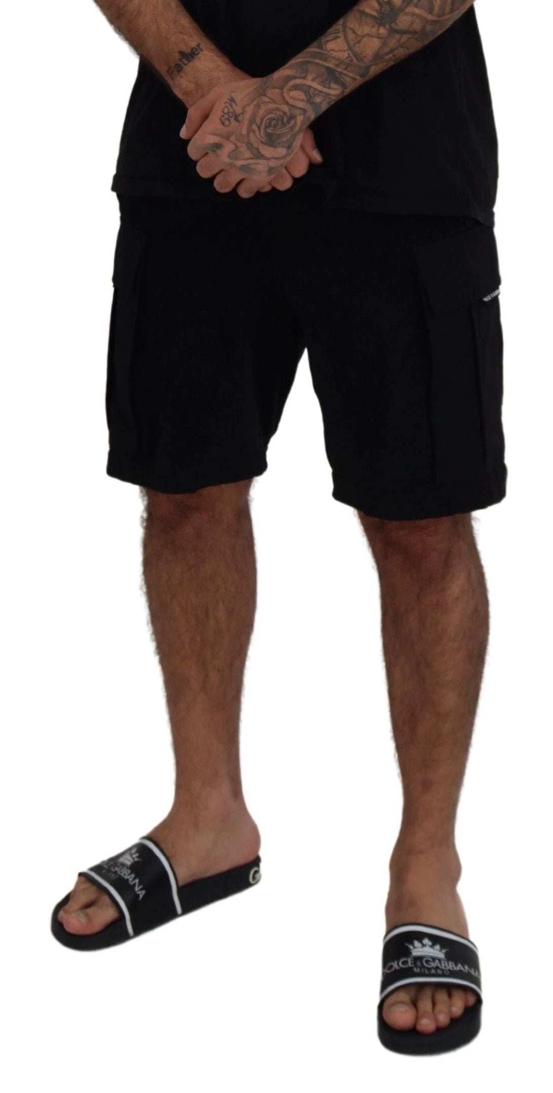 Dolce & Gabbana Black Cotton Bermuda Cargo Shorts by Dolce & Gabbana