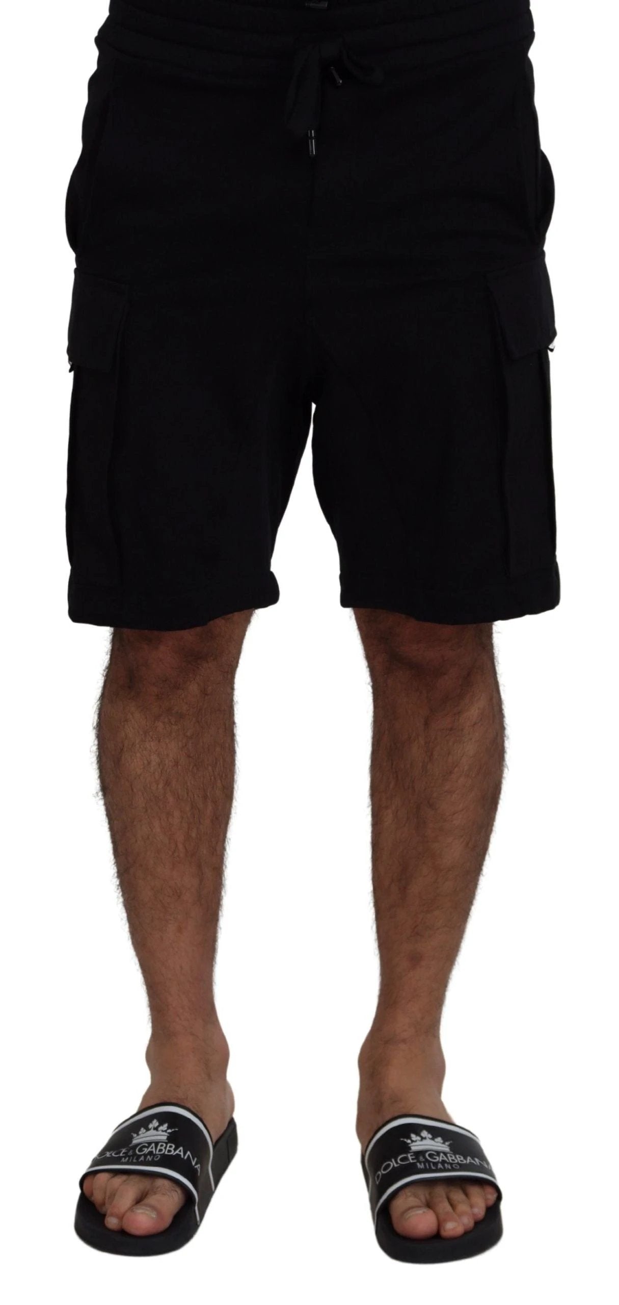 Dolce & Gabbana Black Cotton Bermuda Cargo Shorts by Dolce & Gabbana