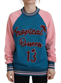 Dolce & Gabbana Blue Pink Queen Sequin Crystal Sweater by Dolce & Gabbana