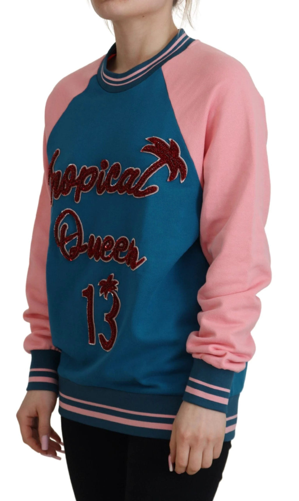 Dolce & Gabbana Blue Pink Queen Sequin Crystal Sweater by Dolce & Gabbana