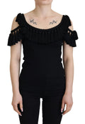 Dolce & Gabbana Black Tank Top Blouse Tassle Cotton Blouse by Dolce & Gabbana