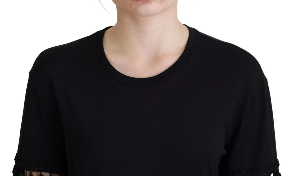 Dolce & Gabbana Black T-shirt Blouse Tassle Cotton Blouse by Dolce & Gabbana