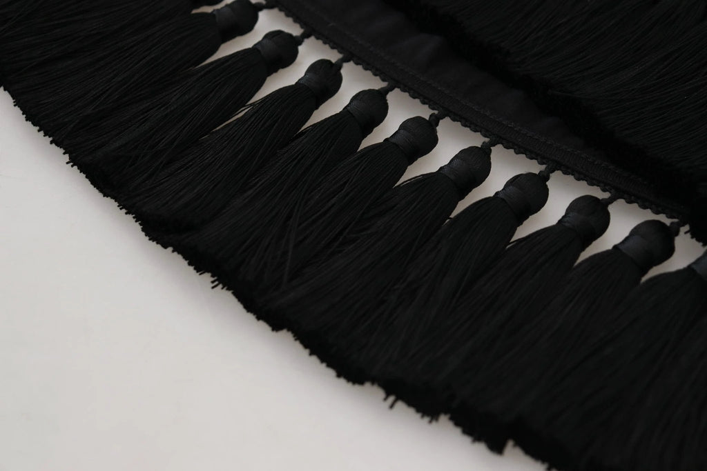 Dolce & Gabbana Black T-shirt Blouse Tassle Cotton Blouse by Dolce & Gabbana